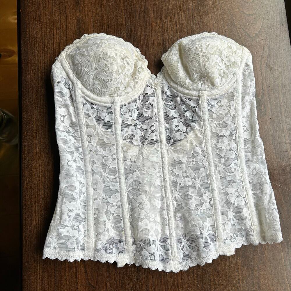 Vintage 90s Frederick's of Hollywood White Lace Bustier Lingerie 34 A